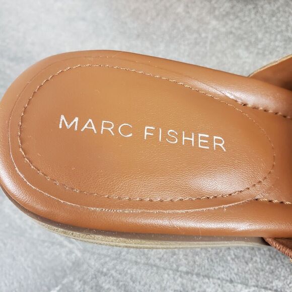 Marc Fisher Sandals Womens 11 M Melita Brown Slip on Strappy Slip-On Block Heels - Picture 7 of 11